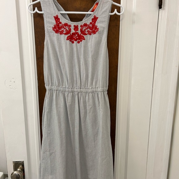 Blue striped dress with red detail. Pockets! - Picture 1 of 2